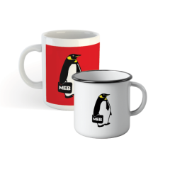 Keraaminen- ja emalinen kuvamuki MEB-logolla